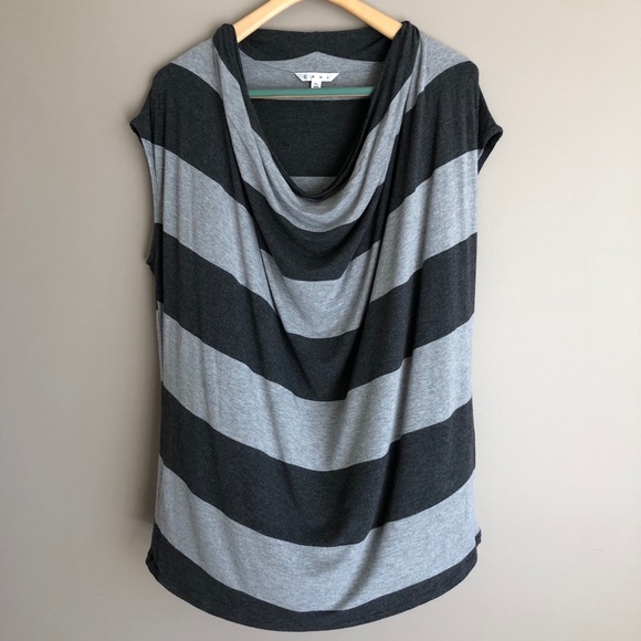 CAbi Gray Striped Cowl Neck Sleeveless Soft Tank - Picture 2 of 9